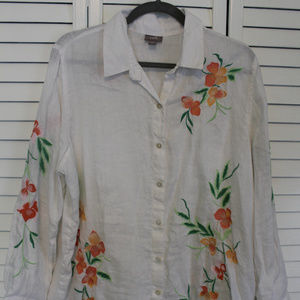 J. Jill • floral embroidered linen button down